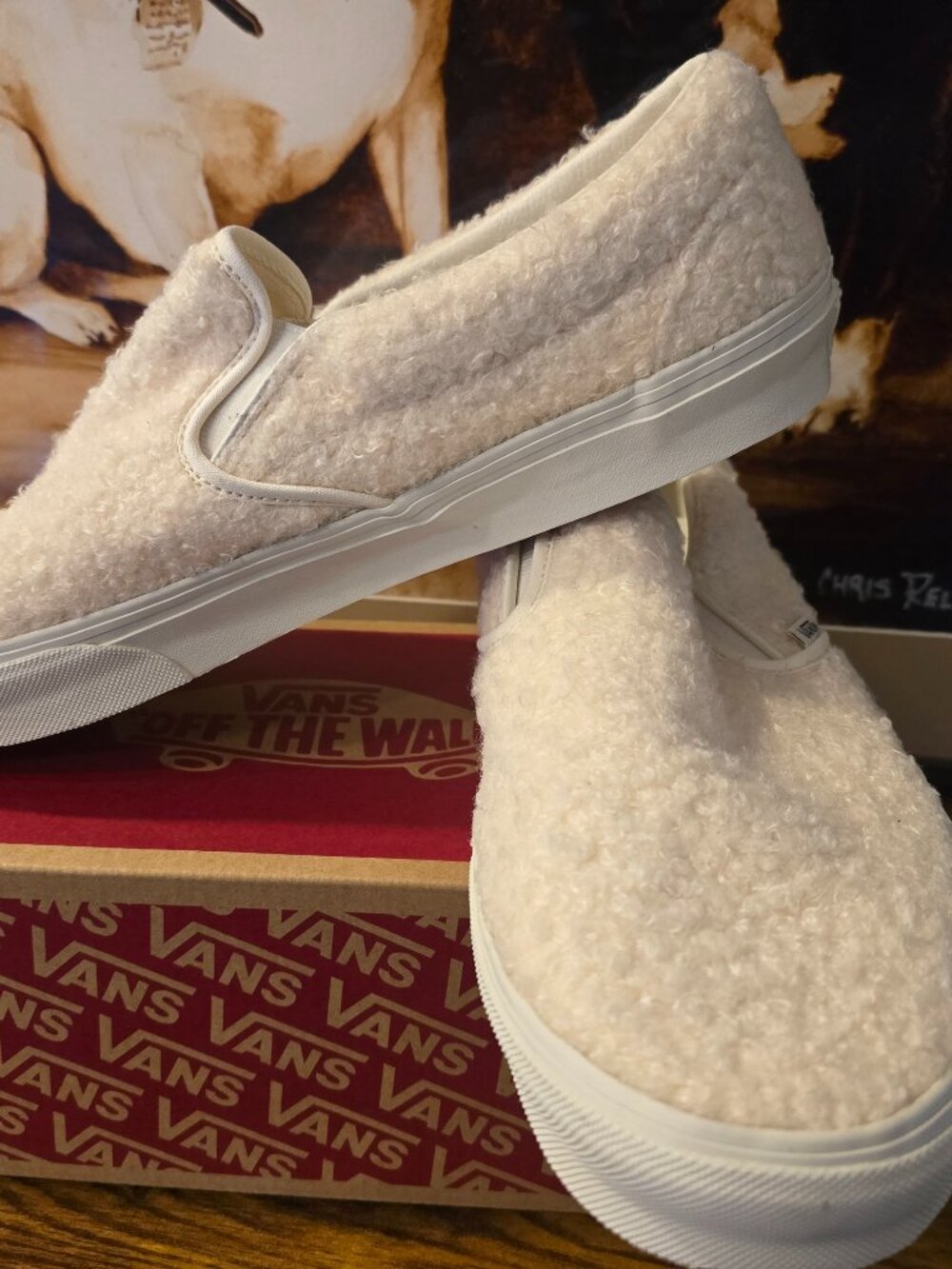 Vans Slip-On File Fleece Sneakers Skate Shoes Sherpa White VN000EACCJ7 US 13 - Picture 2 of 14